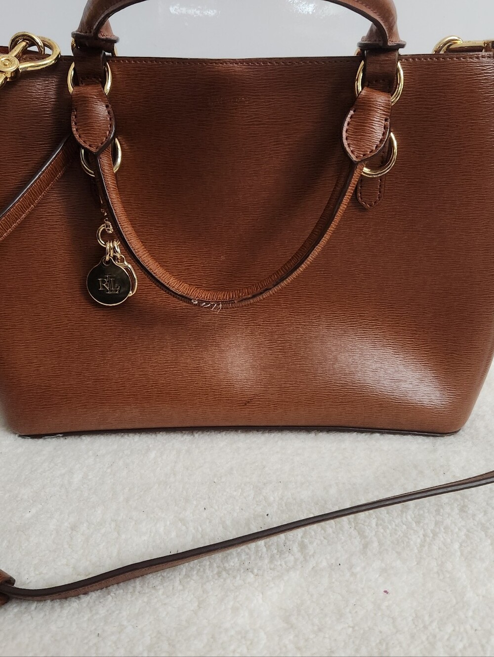 Ralph Lauren Cognac Leather Tote with Gold Hardware